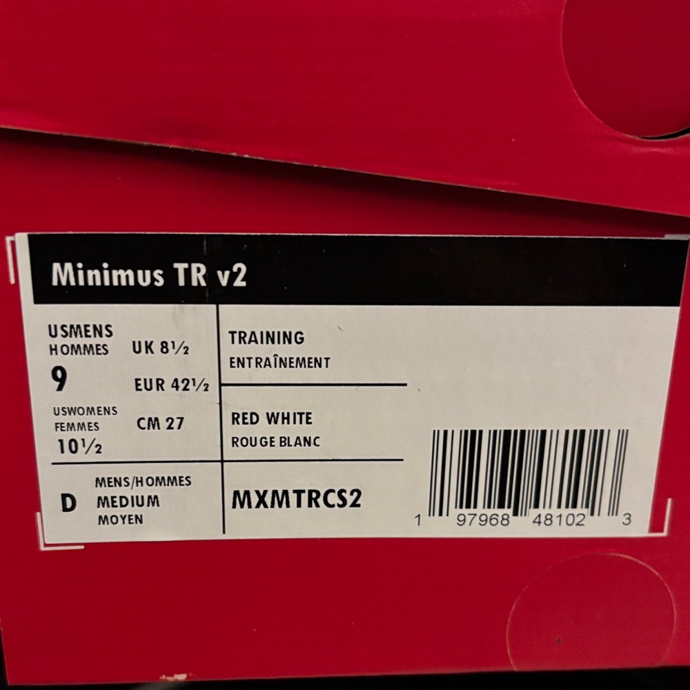 New Balance Minimus TR v2 Red and White Trainers, NIB, never worn - Picture 2 of 5